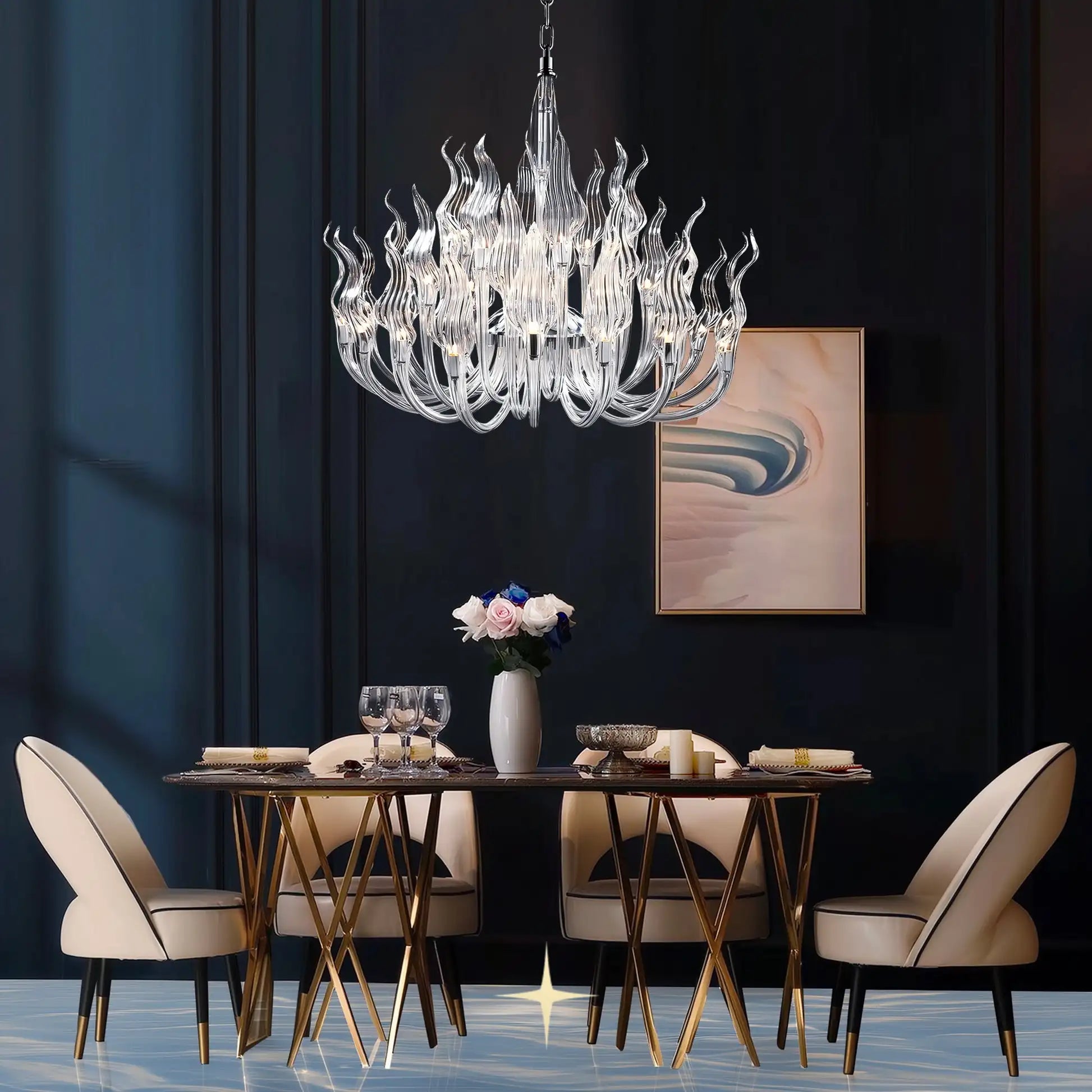 Afralia™ Clear Glass Crystal Pendant Chandelier for Dining Living Room Bedroom
