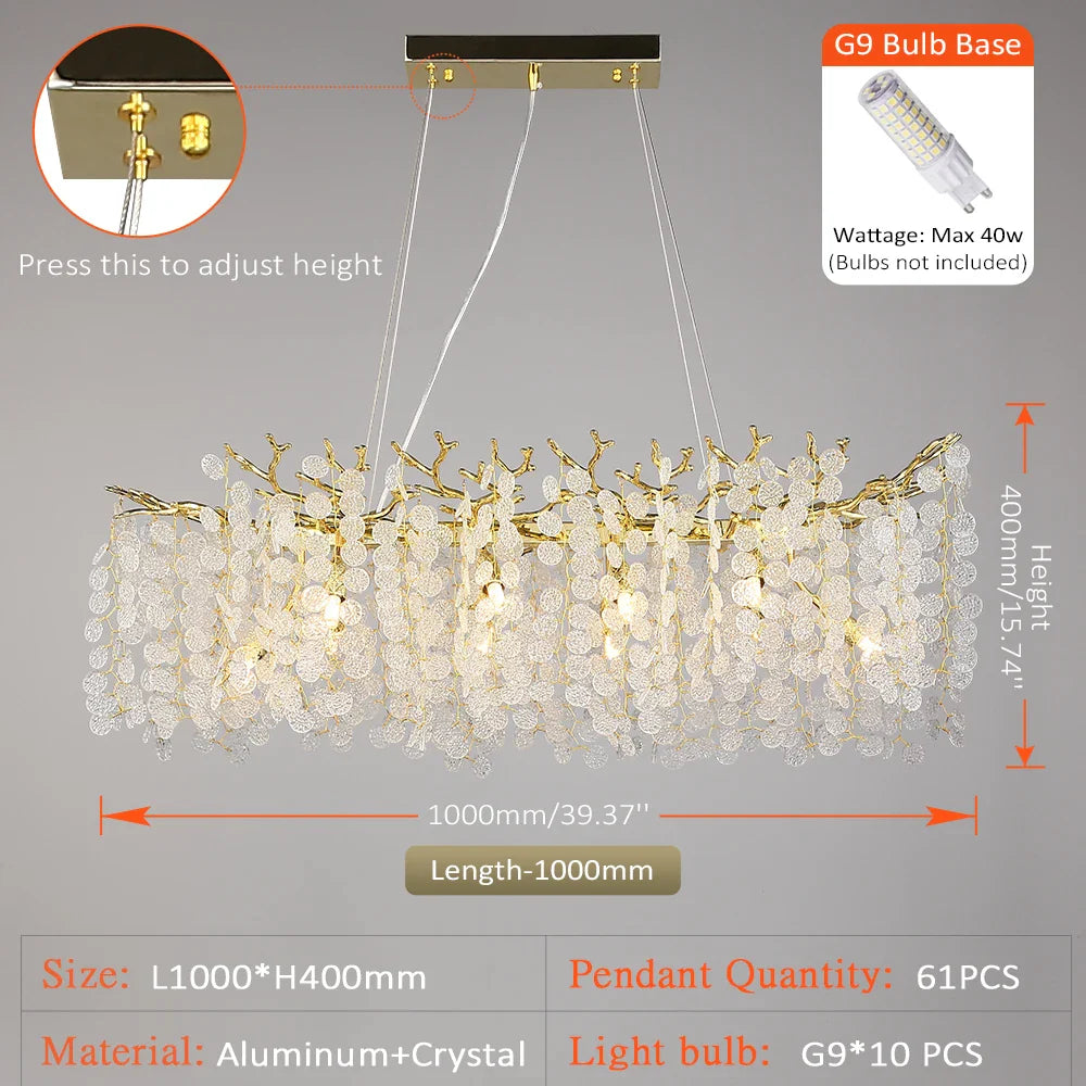 Afralia™ Gold Money Tree Branch Crystal Chandelier for Living Room and Bedroom