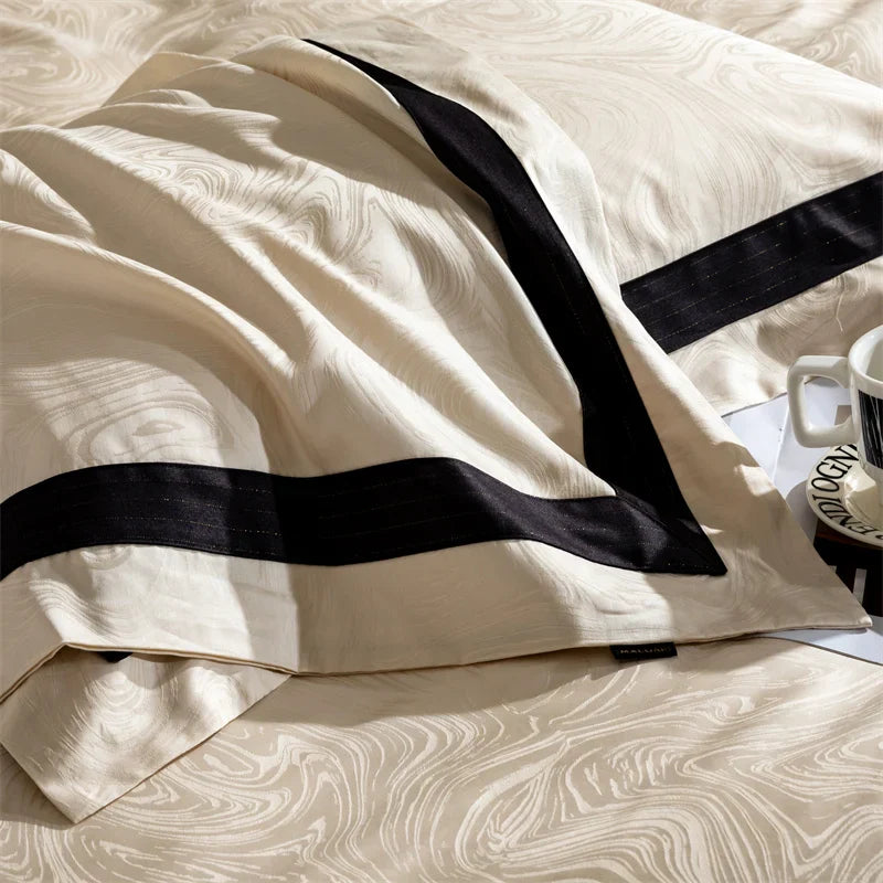 Afralia™ Champagne Gold Satin Jacquard Cotton Bedding Set - 4Pcs