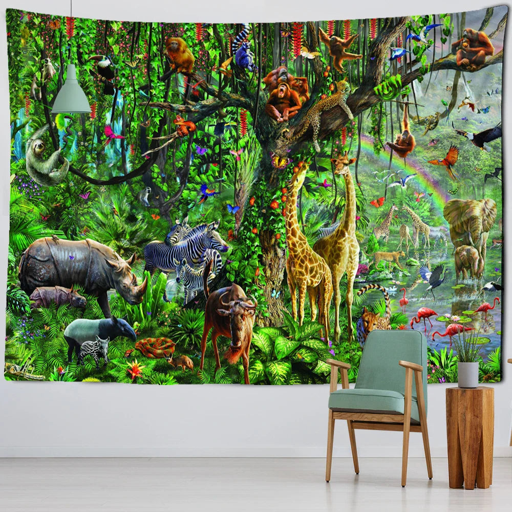 Afralia™ Jungle Animal Tapestry Wall Hanging: Bohemian Style Home Decor & Children's Room Art