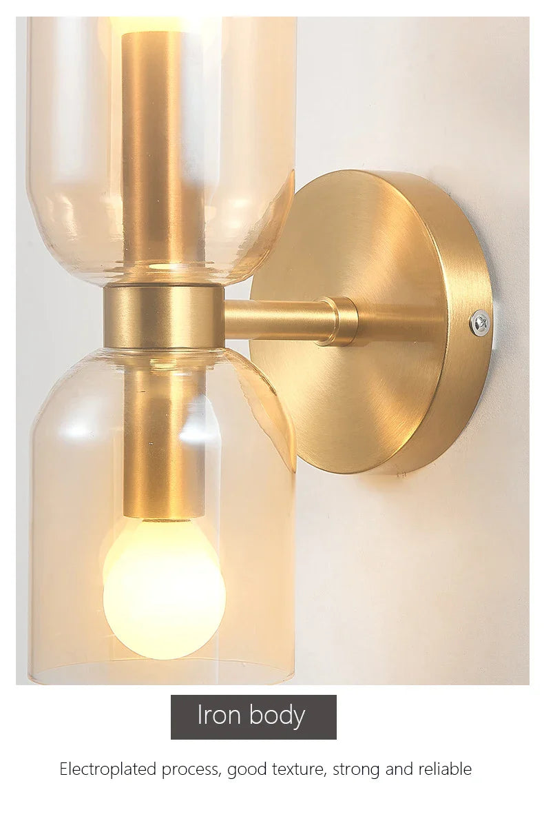 Afralia™ Scandinavian Brass Wall Sconce Glass Shade for Modern Living Room Lighting