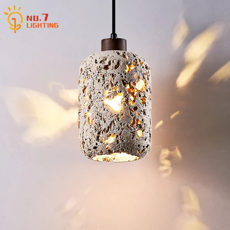 Afralia™ Wabi-sabi Travertine Pendant Lights LED E27 Modern Hanging Lamp for Bedroom Living Room