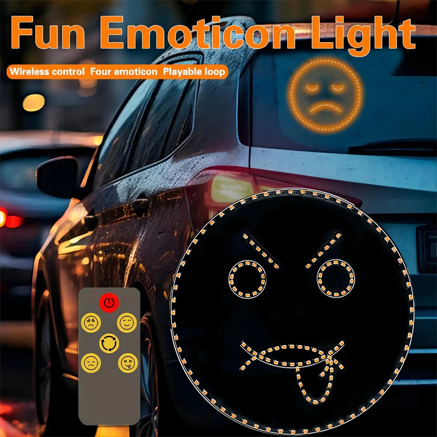 Afralia™ Funny Emoticon LED Sign Light with Remote Control for Car Back Window