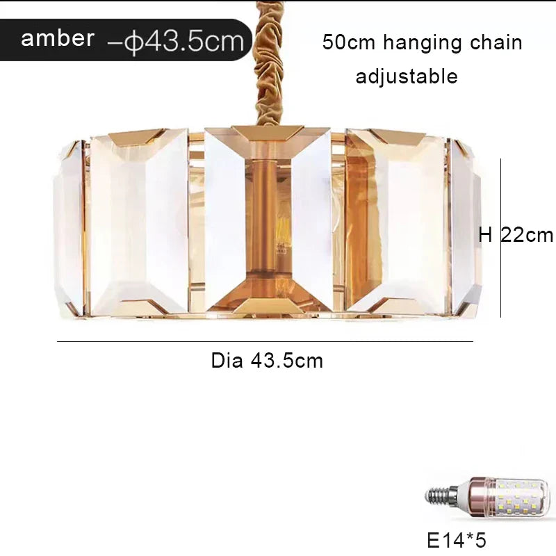 Afralia™ Smoke Grey LED Pendant Light for Living Room - Amber Crystal Lustre Chandelier