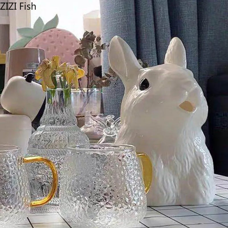 Afralia™ Rabbit Ceramic Vase for Desk Decor and Floral Arrangements