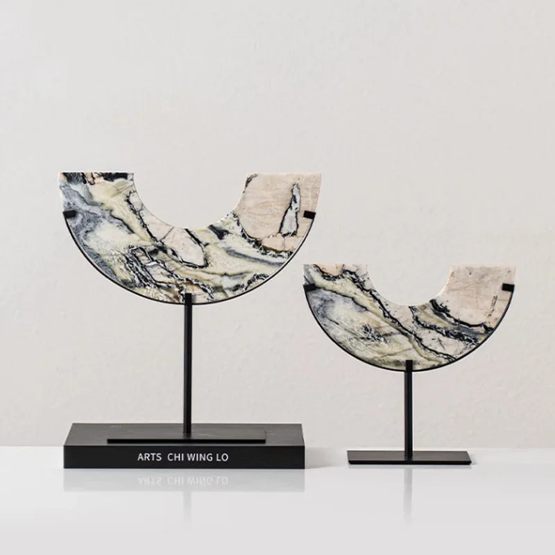 Afralia™ Marble Pattern Handicraft Semi-circular Sculpture - Chinese Retro Decor Accessory