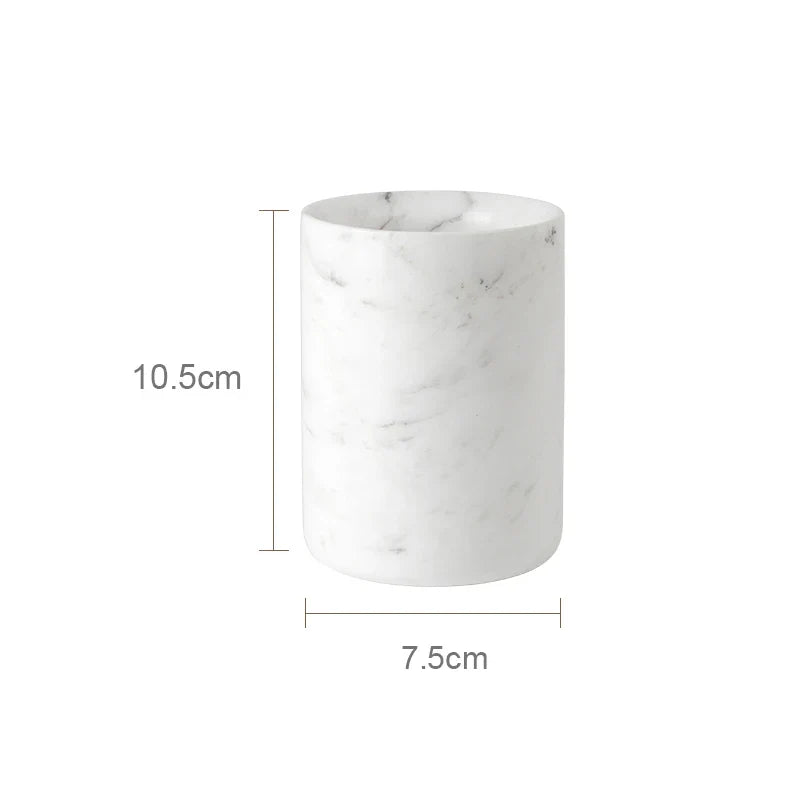 Afralia™ Volakos White Marble Bathroom Set: Soap Dispenser, Makeup Rack, Vanity Tray