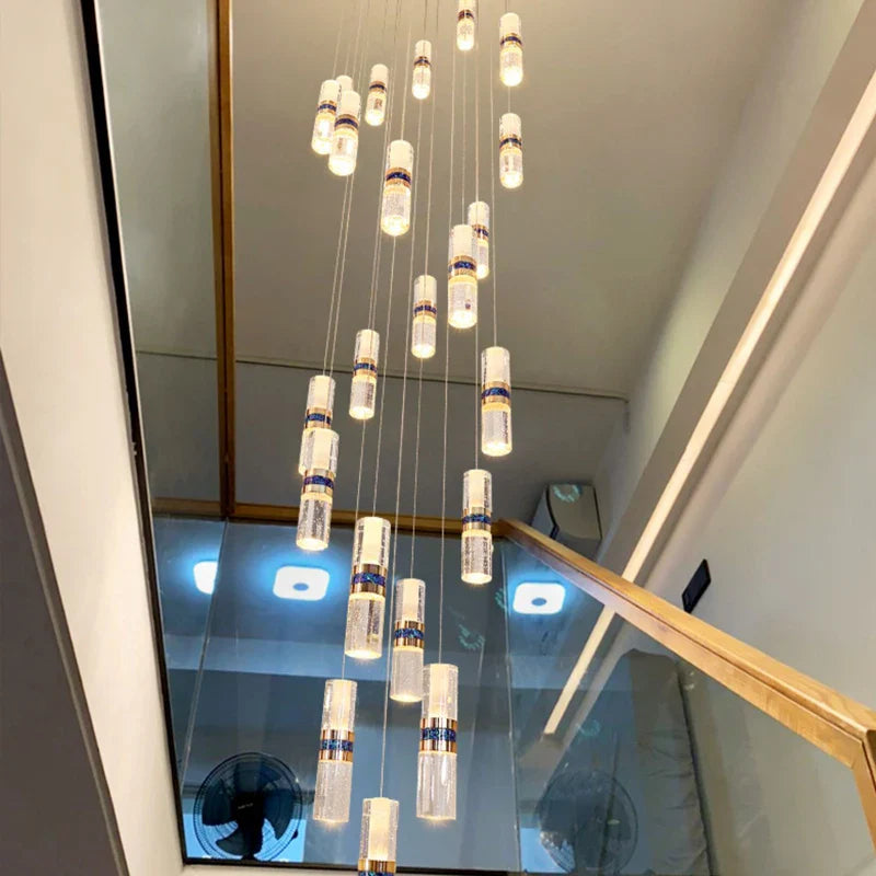 Afralia™ Crystal Columnar Chandelier for Stairway, Bubble Design for Home, Restaurant, or Bar