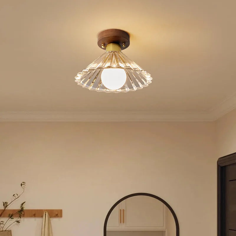 Afralia™ Wood Glass LED Ceiling Lamp Modern Kitchen Living Room Light Fixture