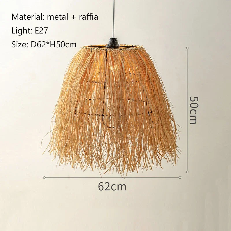 Afralia™ Nordic Raffia Chandelier: Vintage Wabi Sabi LED Pendant Light Fixture