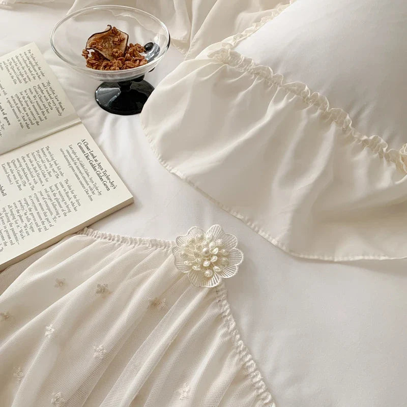 Afralia™ French Princess Wedding Bedding Set, Cozy Queen King Size Duvet Cover, Bed Sheet