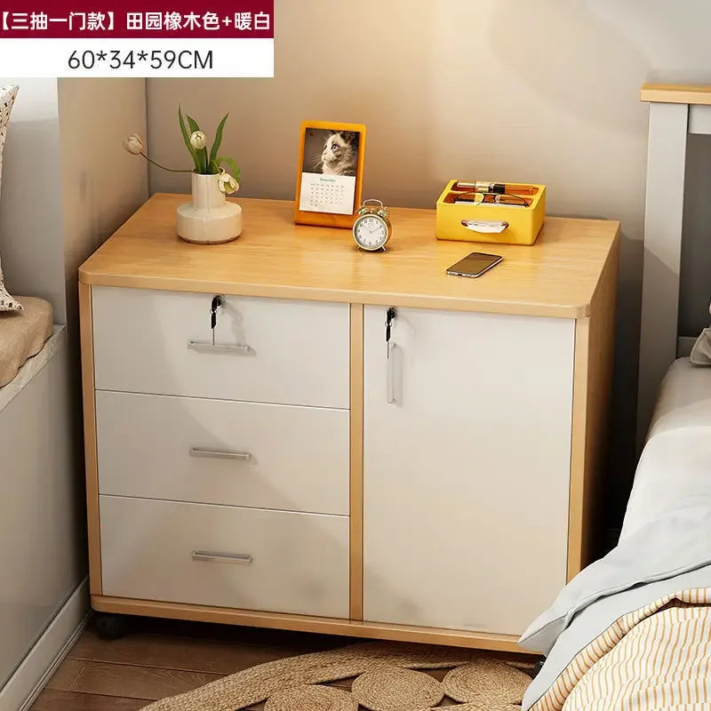 Afralia™ Wooden Mobile Side Cabinet with Lock, Printer Storage Cabinet, Low Drawer Cabinet