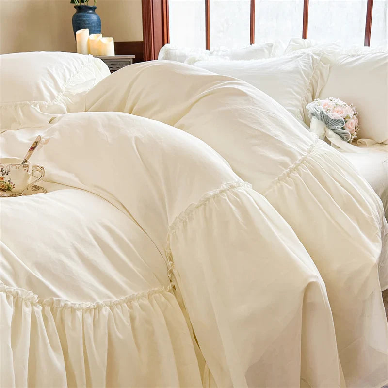 Afralia™ Princess Ruffle Lace Bedding Set with Romantic Wedding Theme