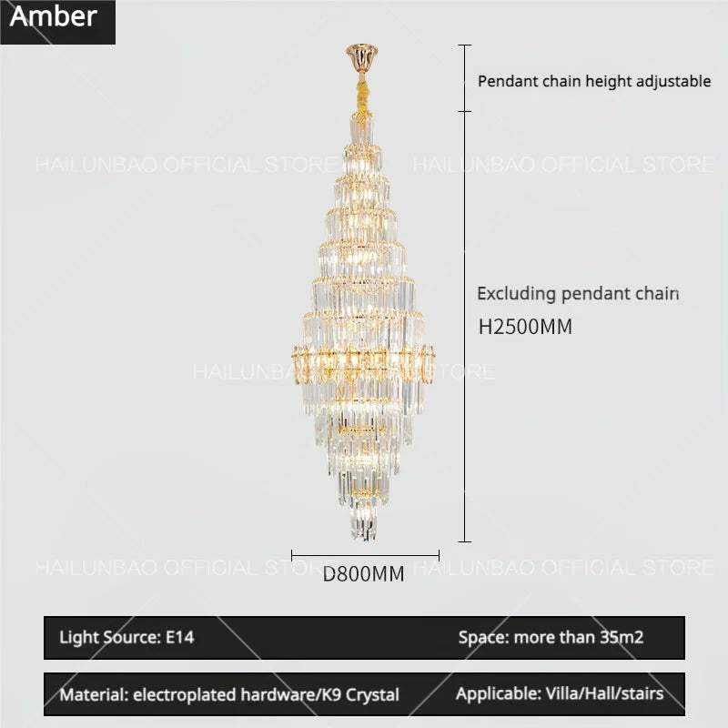 Afralia™ Hollow Spiral Staircase Chandelier | Modern Long Crystal Light for Villa Livingroom