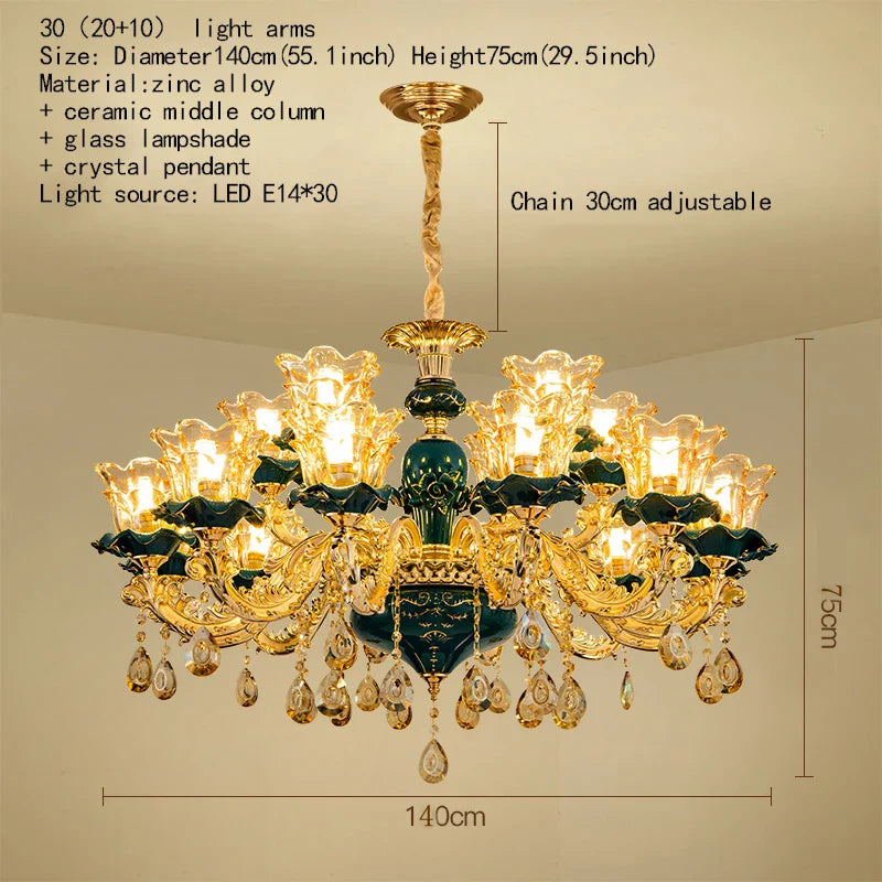 Afralia™ Dark Blue Crystal Chandelier, Vintage Style Ceiling Lamp for Living Room Bedroom Villa