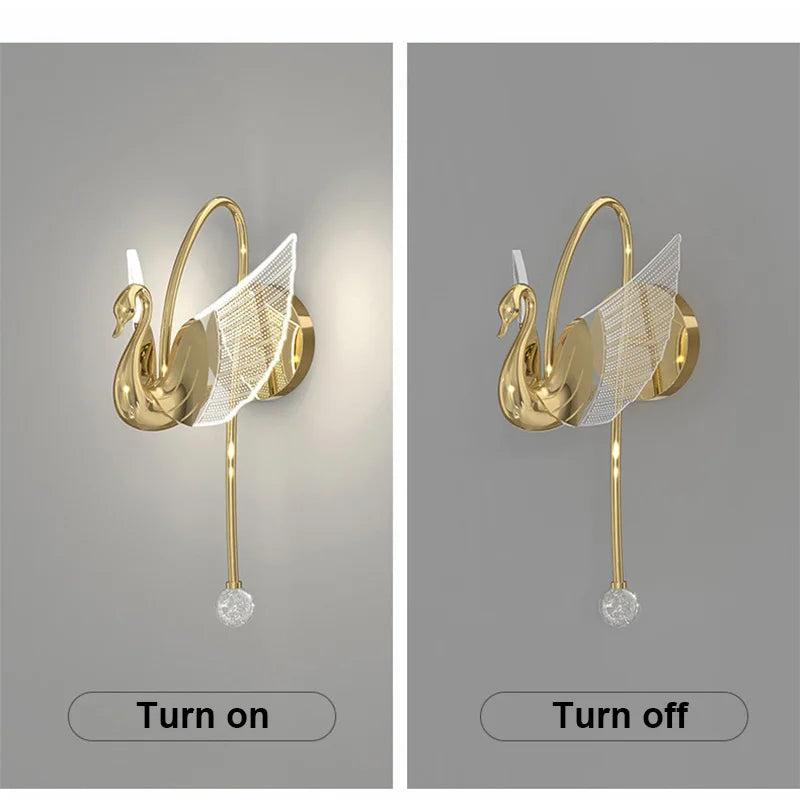 Afralia™ Swan Gold LED Wall Sconce for Home Decor and Indoor Lighting