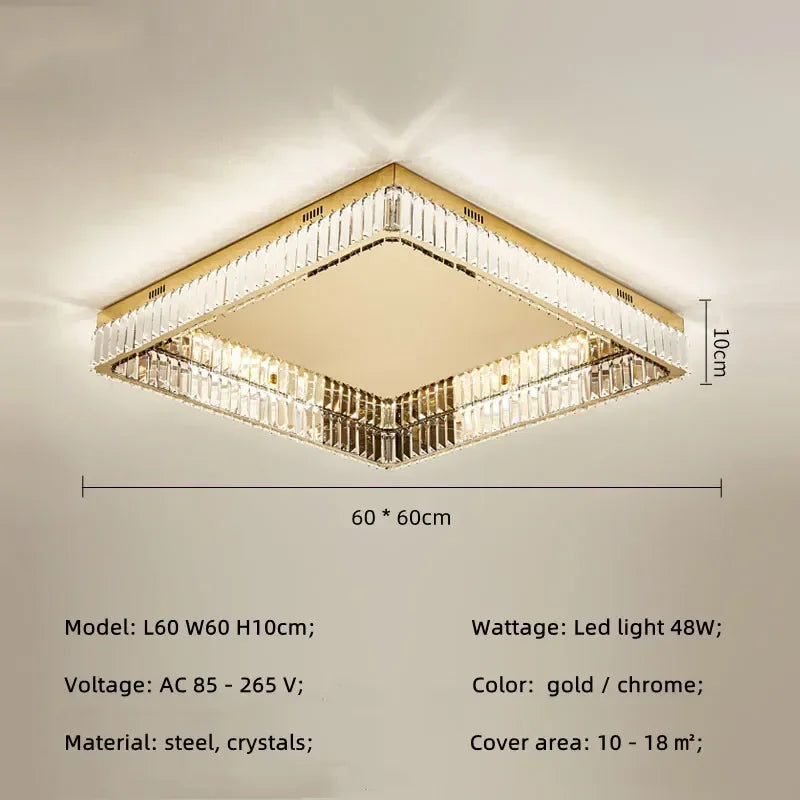 Afralia™ Square Steel Crystal Led Ceiling Light Fixture for Living Room Decor