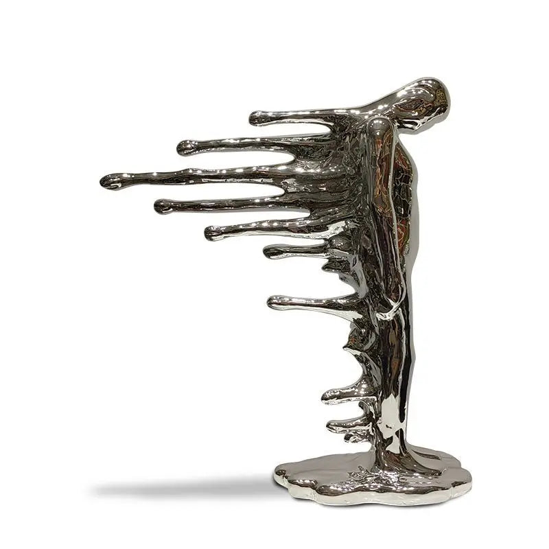 Afralia™ Silver Man Abstract Human Body Sculpture Figurine Home Decor Accessory