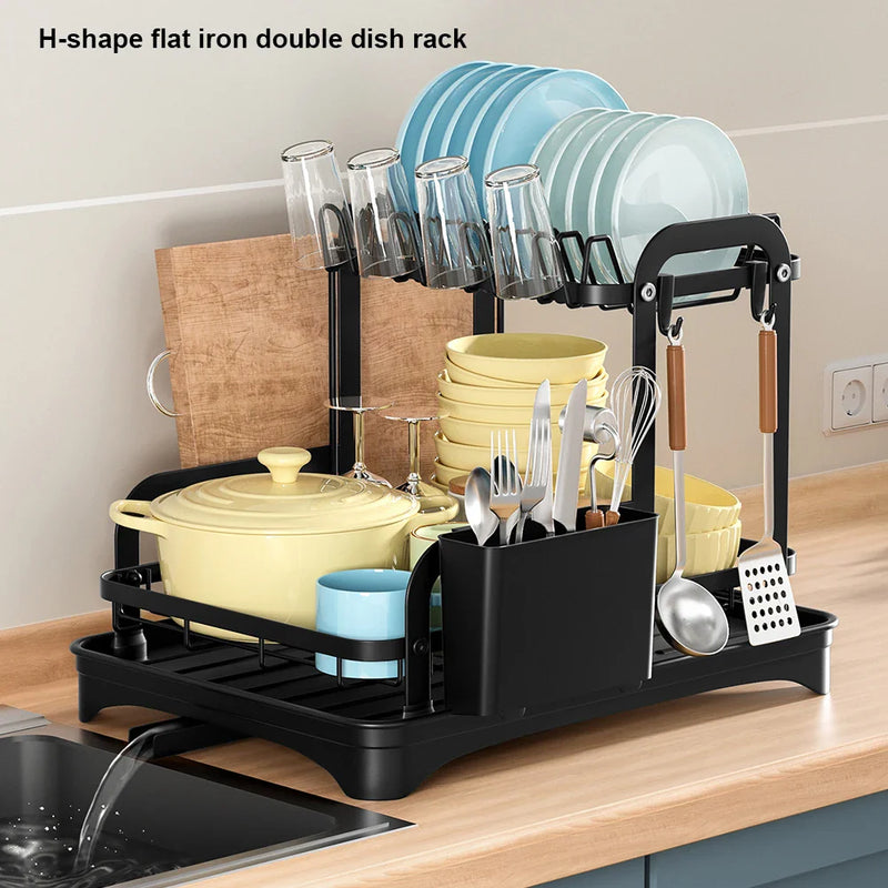 Afralia™ 2 Tier Dish Drainer Storage Rack for Kitchen Countertop Organization