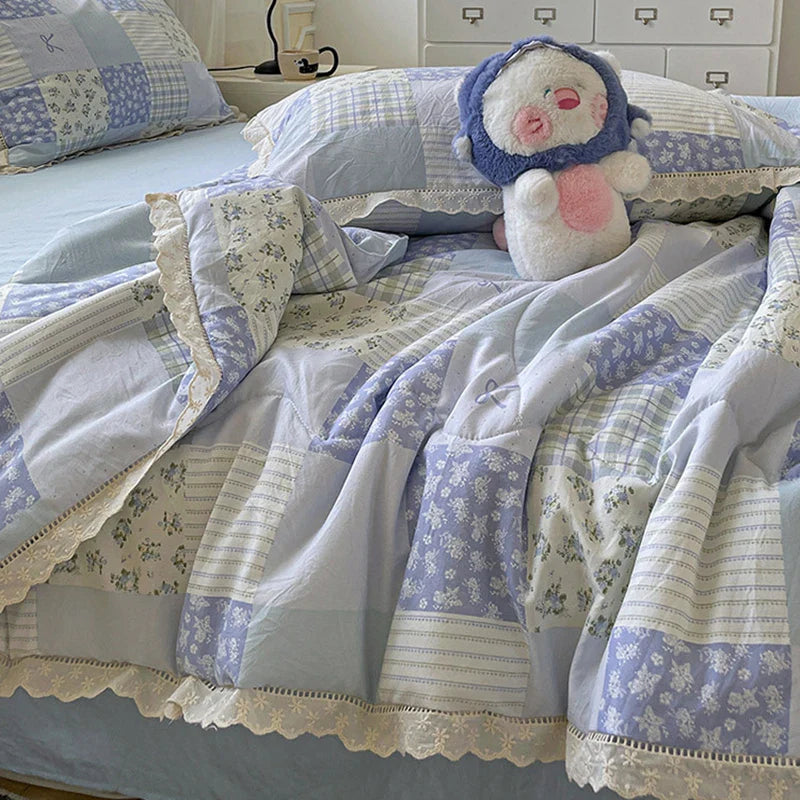 Afralia™ Hollow Lace Summer Quilt Set - Skin-Friendly Duvet Cover Kit - Flower Print Bedding