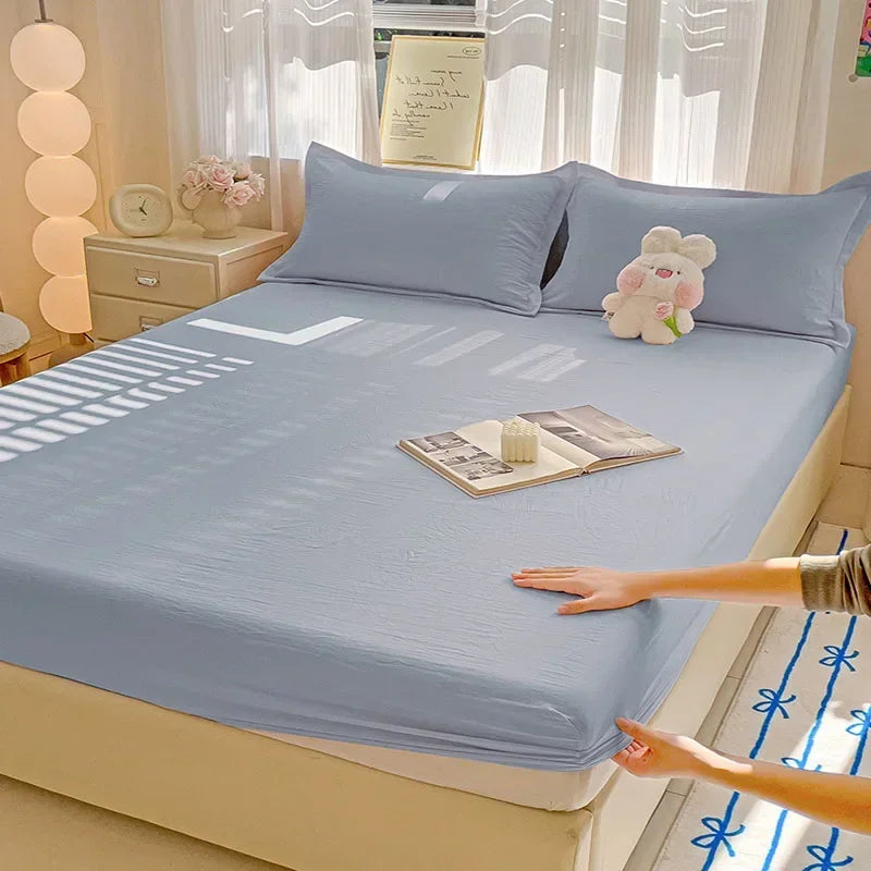 Afralia™ Ultra-Thin Grid Pattern Fitted Sheet Set: Soft Breathable Washed Cotton Mattress Cover