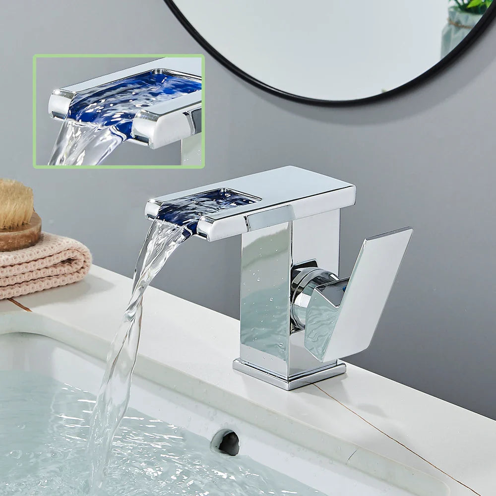 Afralia™ LED Black Waterfall Basin Faucet: Deck Mounted Hydroelectric Mixer Tap