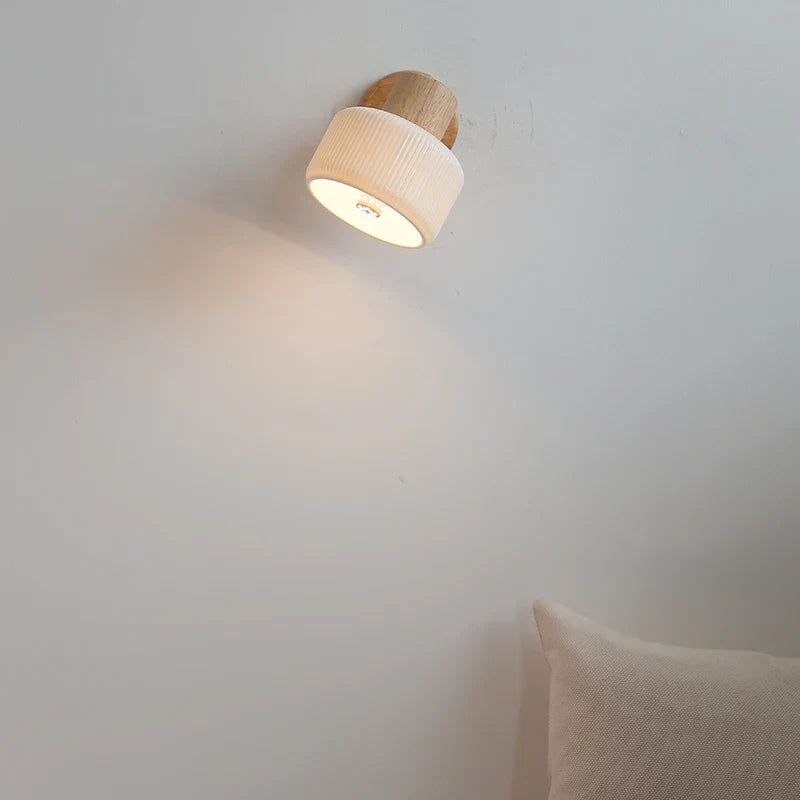 Afralia™ LED Wall Lights Wood White Ceramic Rotate, Living Room Bedside Lamp