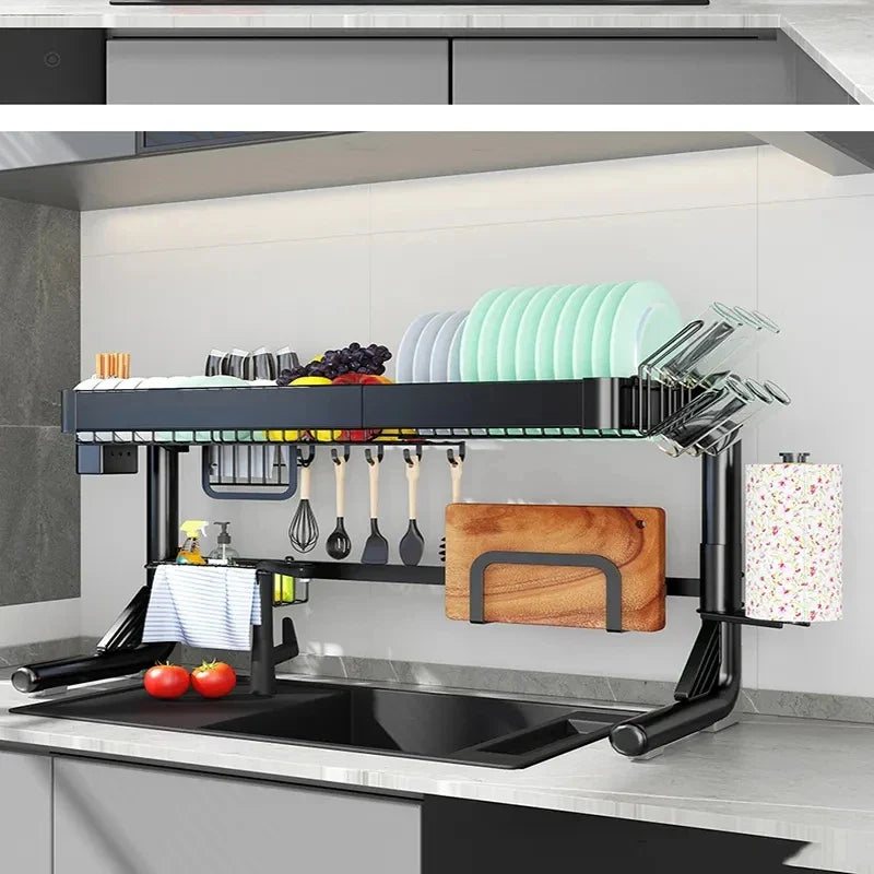 Afralia™ Stainless Steel Kitchen Organizer: Cutlery, Bowl, Cutting Board Holder & Utensil Rack