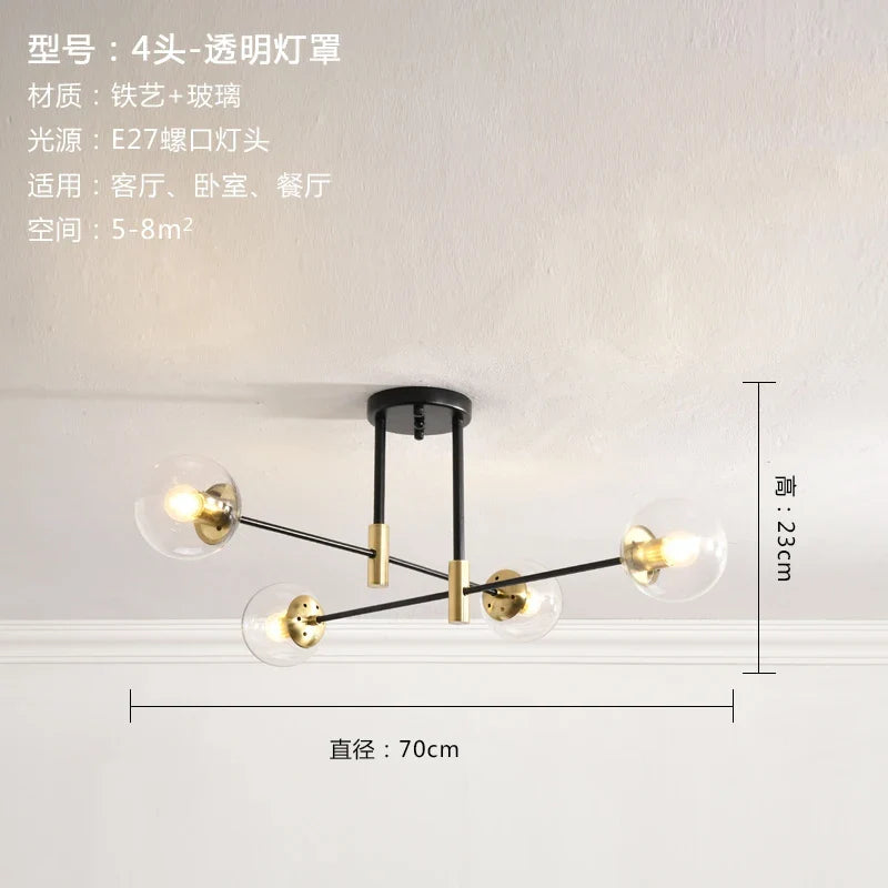 Afralia™ Glass Ball LED Chandelier Ceiling Light for Living Room and Kitchen