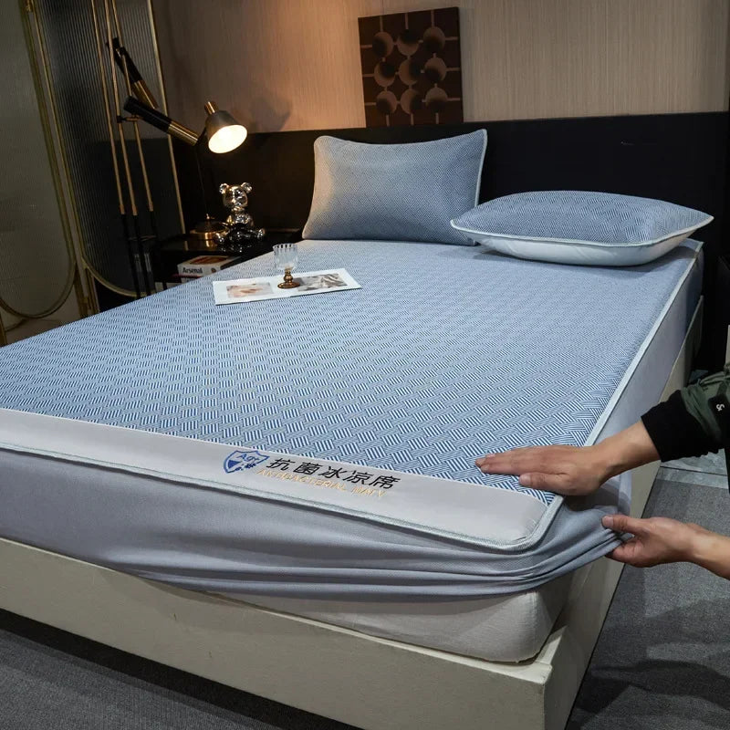 Afralia™ Antibacterial Ice Silky Soft Fitted Sheet Set, Striped Geometric Pattern, Breathable Mattress Cover