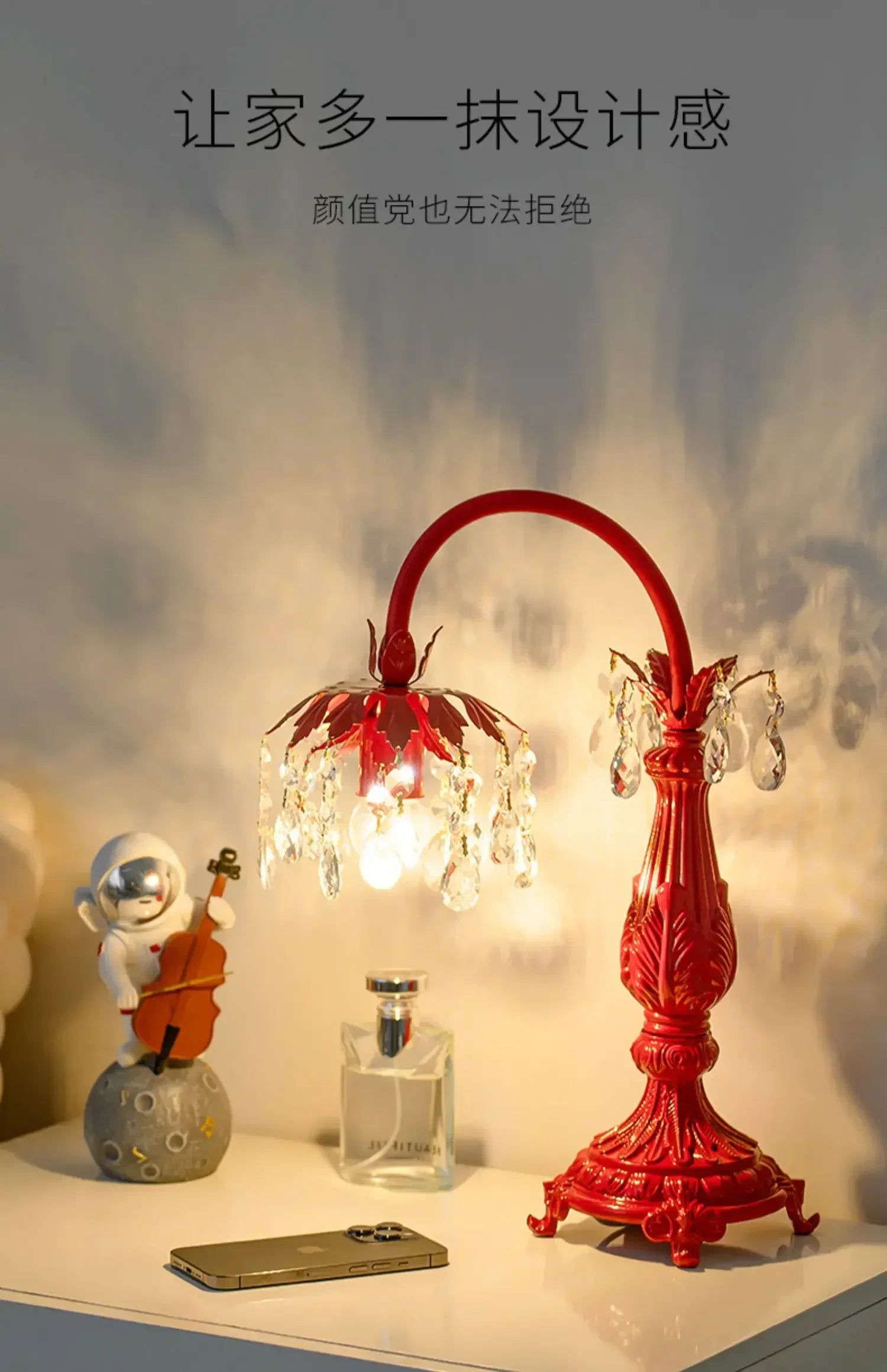 Afralia™ Elegant Crystal Wedding Table Lamp | Red Wedding Room Bedside Ever-Burning Lamp