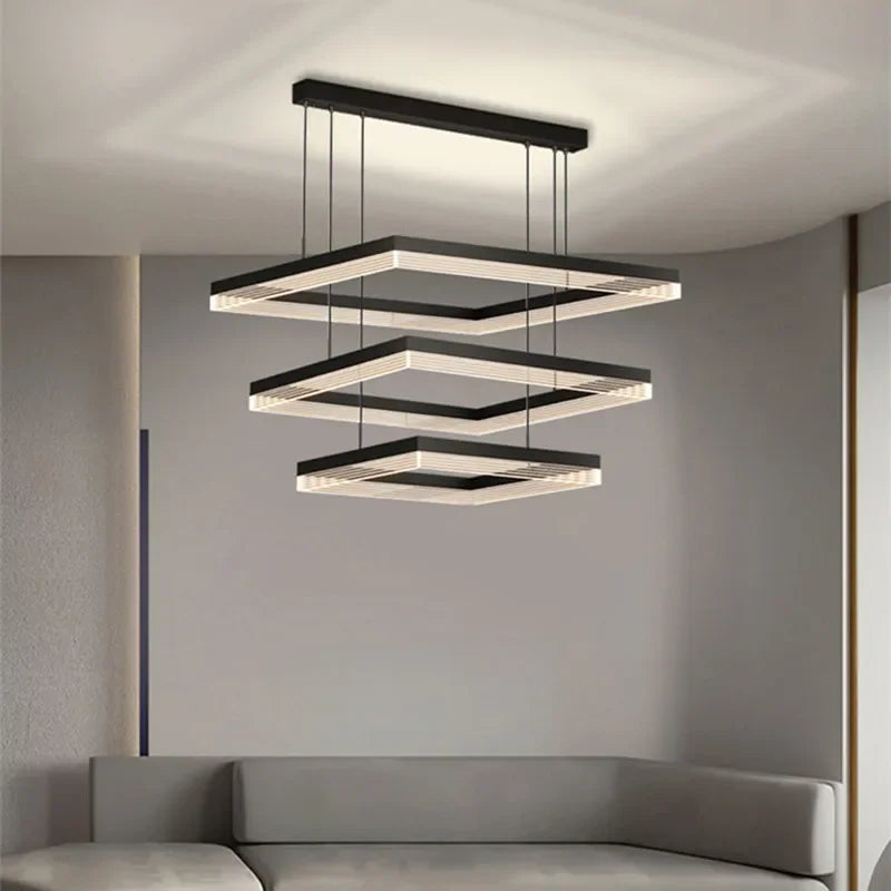 Afralia™ Minimalist Black Square Frame LED Chandelier for Living Room