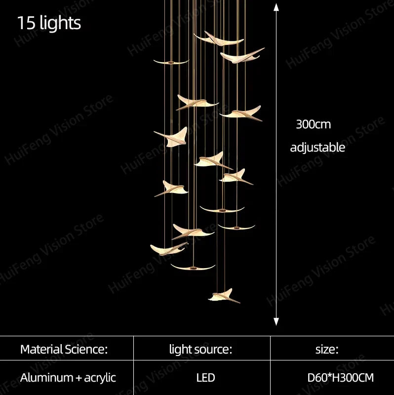Afralia™ Gold Flying Bird LED Chandelier for Luxury Decor - Staircase, Dining Room, Villa