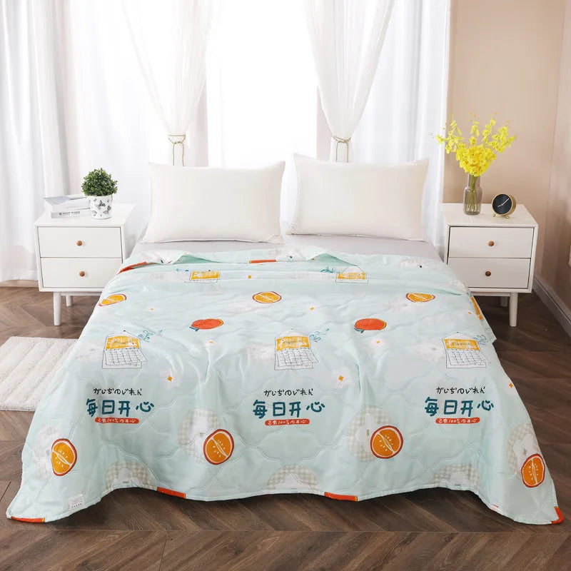 Afralia™ Fashion Flower Printed Cotton Jacquard Quilted Comforter - Lightweight & Breathable Summer Blanket