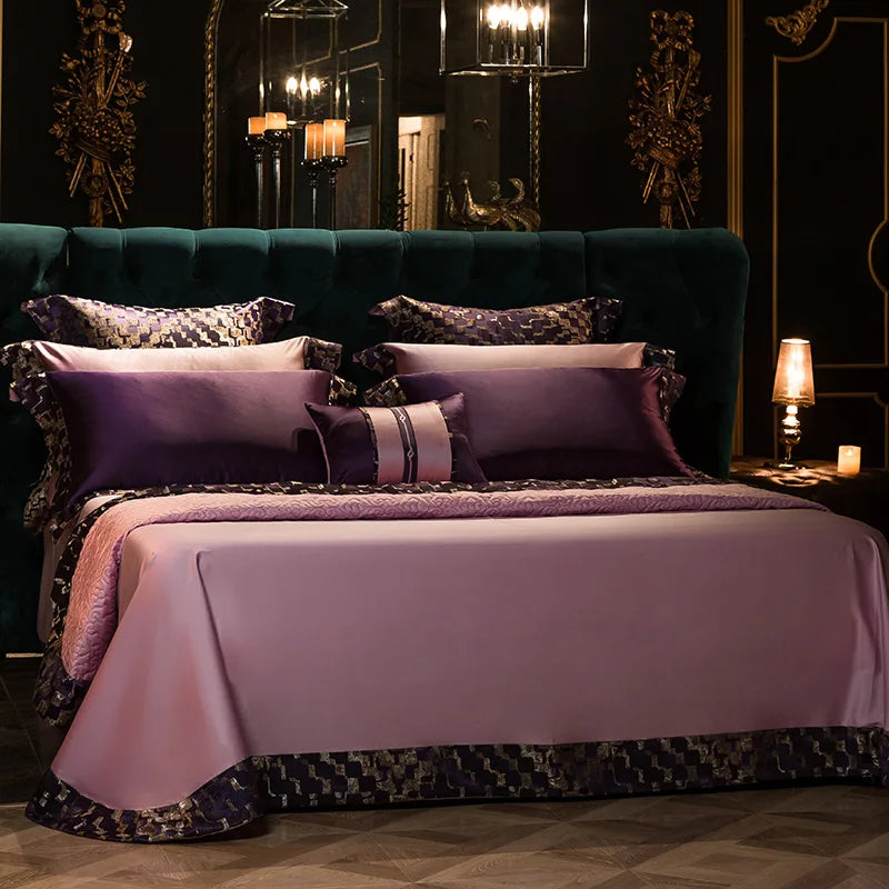 Afralia™ Svetanya 200S Embroidery Egyptian Cotton Bedding Set King Queen Linens