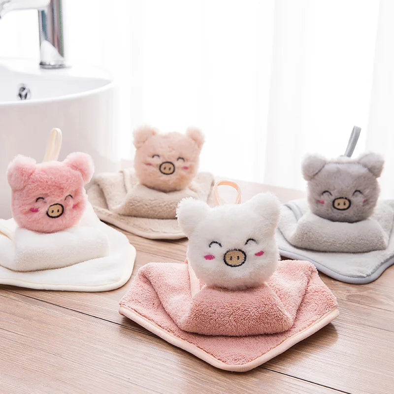 Afralia™ Piggy Pals Double-layer Coral Velvet Hand Towel for Kids & Kitchen