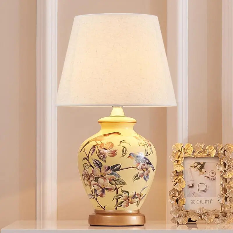 Afralia™ Ceramic Flower Bird Table Lamp - Elegant Bedroom Lighting