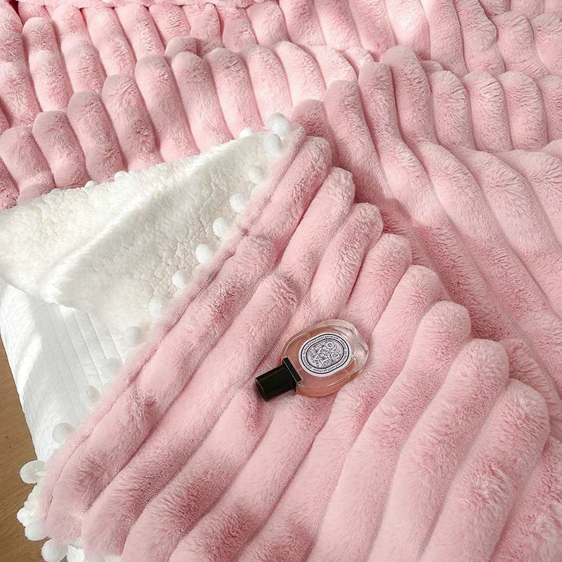 Afralia™ Luxe Faux Rabbit Fur Weighted Double Blanket for Cozy Bed Warmth