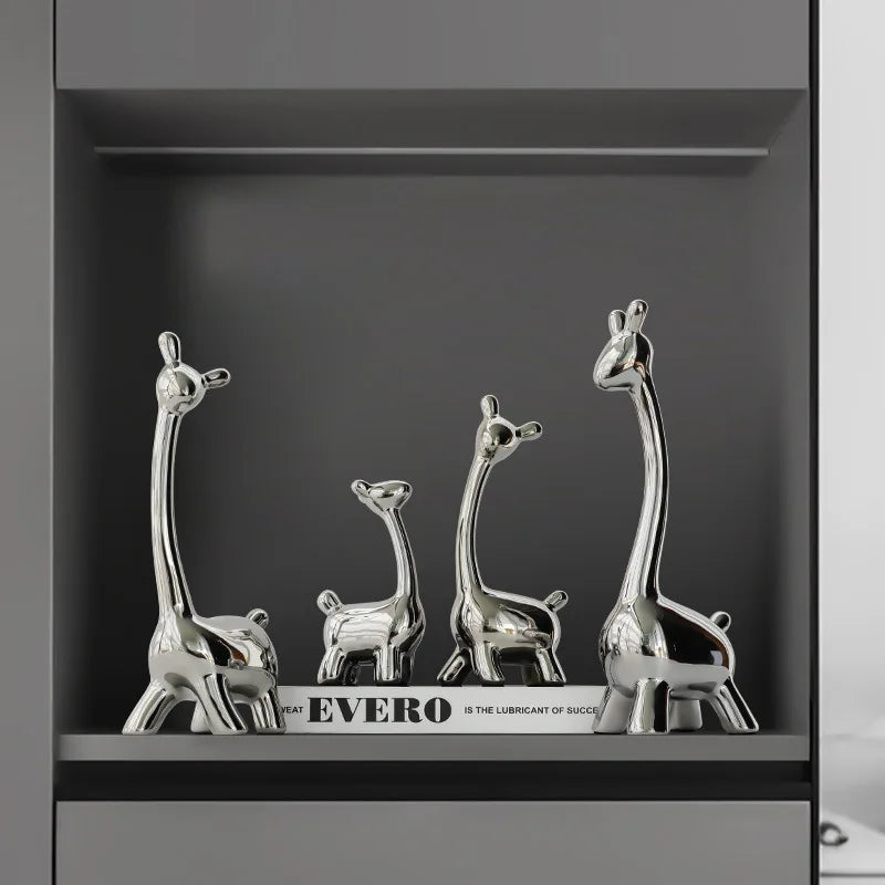 Afralia™ Silver Ceramic Deer Sculpture Figurine: Nordic Home Decor Tabletop Ornament