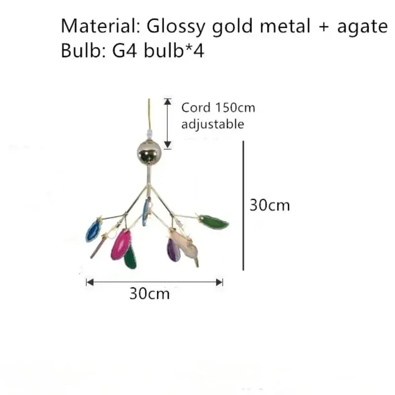 Afralia™ Natural Agate Chandelier Green Blue Lighting for Foyer Living Dining Room