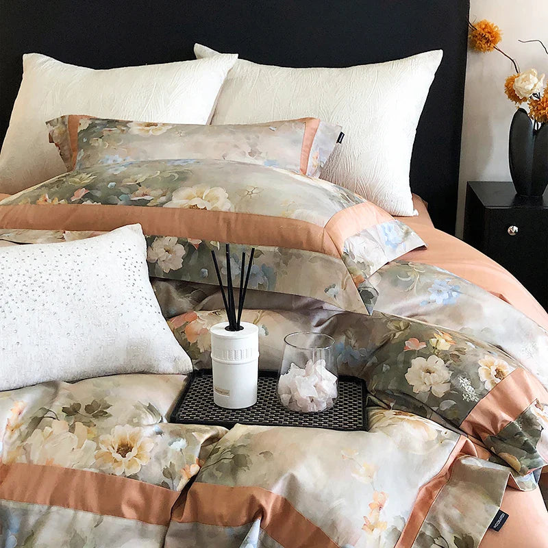 Afralia™ Pastoral Flowers Bedding Set: Duvet Cover, Sheet, Pillowcase - American Style, Digital Print