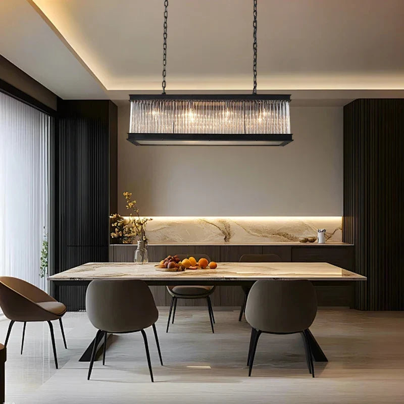 Afralia™ Crystal Rectangle Chandelier: Classic Retro Nordic Ceiling Hanglamp for Dining Room.