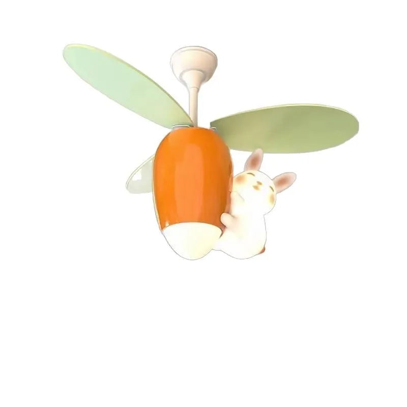 Afralia™ Kids Room Rabbit Carrot Helicopter Ceiling Fan Lamp Boy Girl Bedroom