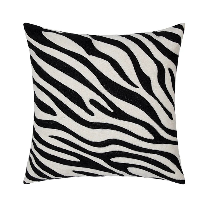 Afralia™ Zebra Print Embroidered Cushion Cover 45x45 - Modern Nordic Style Pillows