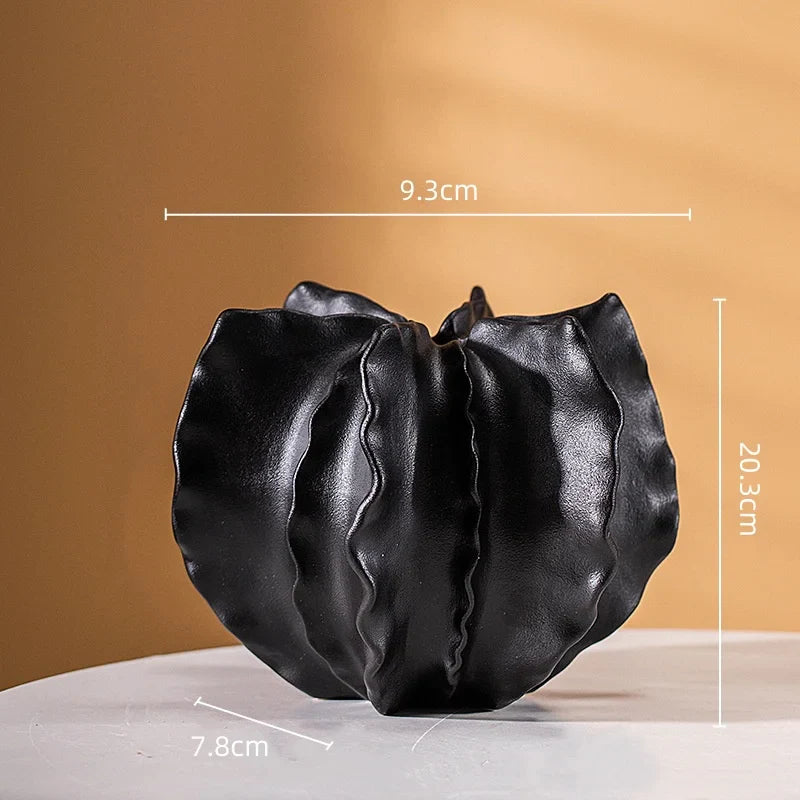 Afralia™ Wrinkle Pattern Ceramic Vase Handicraft Petal Flower Home Decor