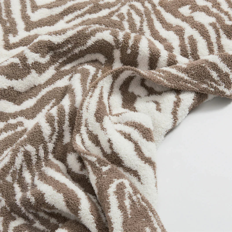 Afralia™ Zebra Stripe Knitted Blanket - Cozy Microfiber Furry Downy - Gray & White Chic Sofa Throw