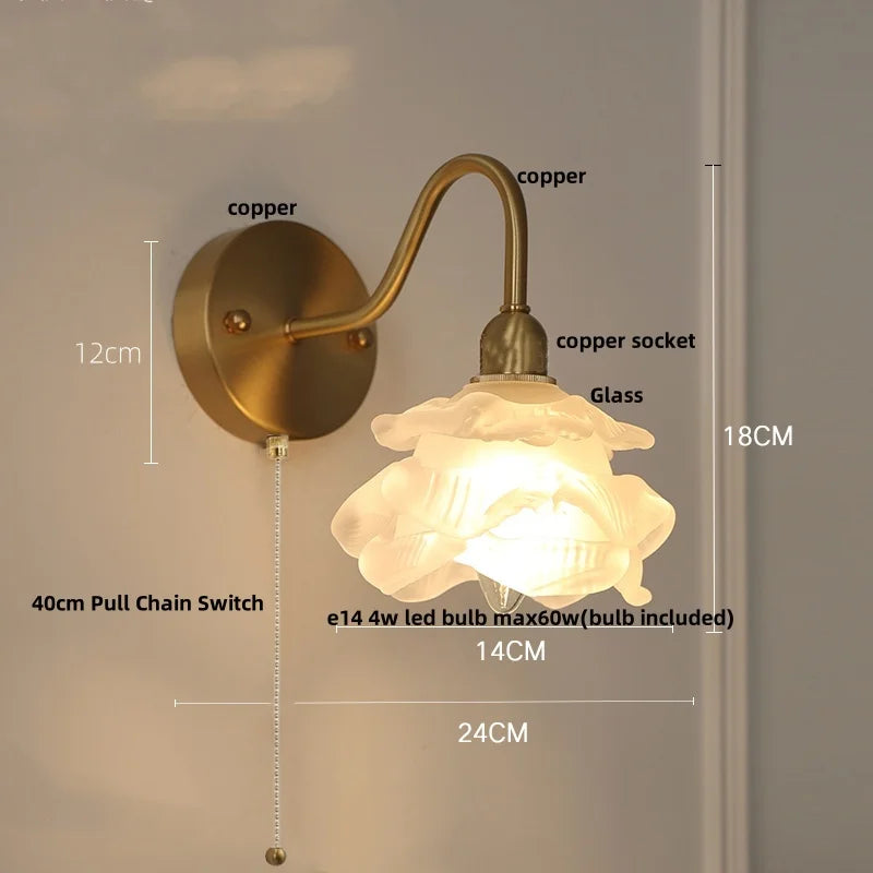 Afralia™ Brass LED Wall Lights Pull Chain Switch Clear Glass Modern Vanity Mirror Light