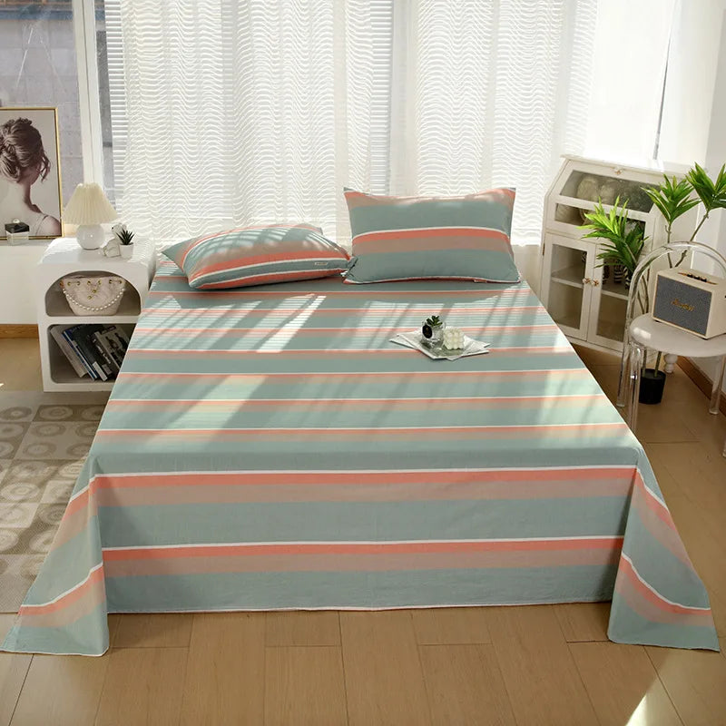 Afralia™ Soft Cotton Single Bed Sheet with Breathable Stripe Plaid