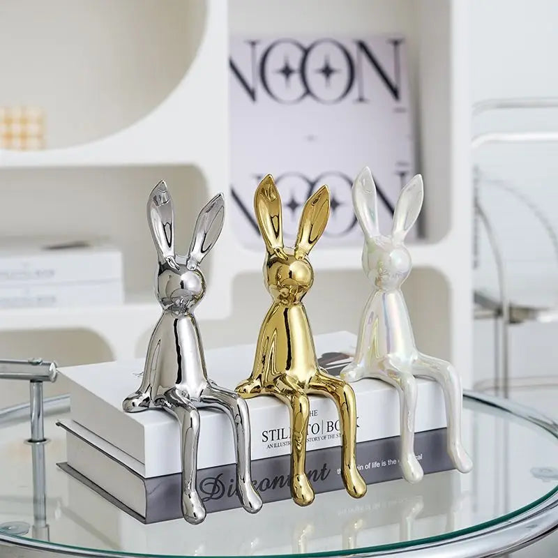 Afralia™ Sitting Rabbit Figurine: Electroplated Decorative Animal Sculpture for Easter Home Decor