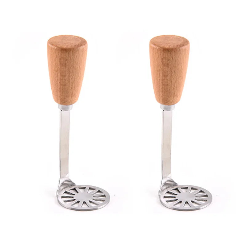 Afralia™ Stainless Steel Wooden Handle Potato Masher & Food Crusher - Multifunction Kitchen Tool